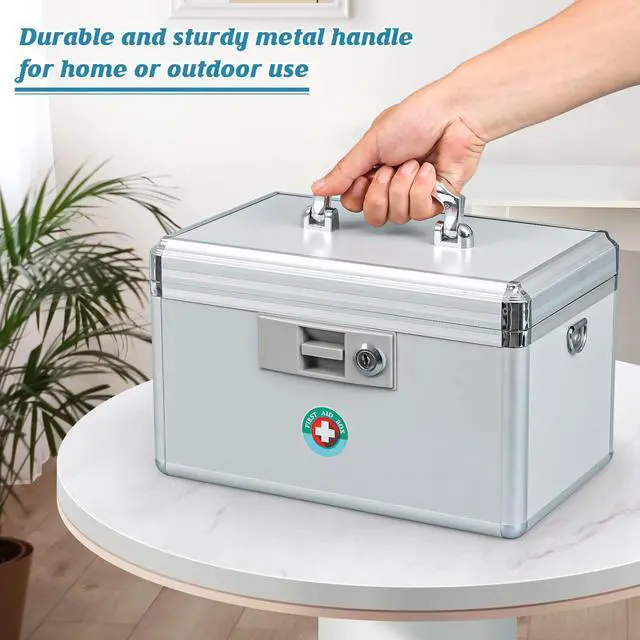 Alt view image 5 of 7 - Large Medication Lock Box, Locking Medicine Safe with Key, Ideal for Secure First Aid and Drug Storage, White, 13.9'' x 7.8'' x 8.6'', Theft-Resistant Design
