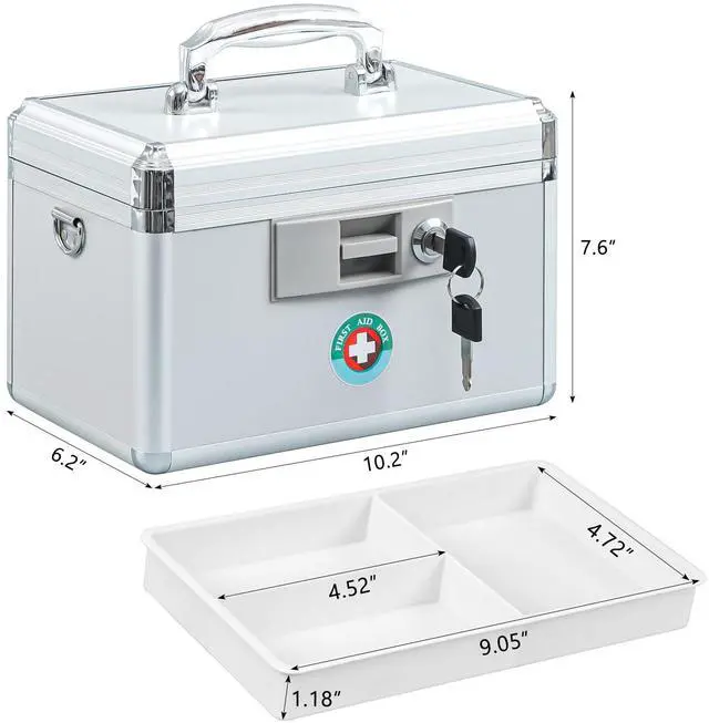 Alt view image 3 of 7 - Locking Key Medicine Box,First Aid Key Safe Box with Lock,Key Medication Storage Lock Box for Drugs Use, 10.2'' x 6.2'' x 7.7'' White