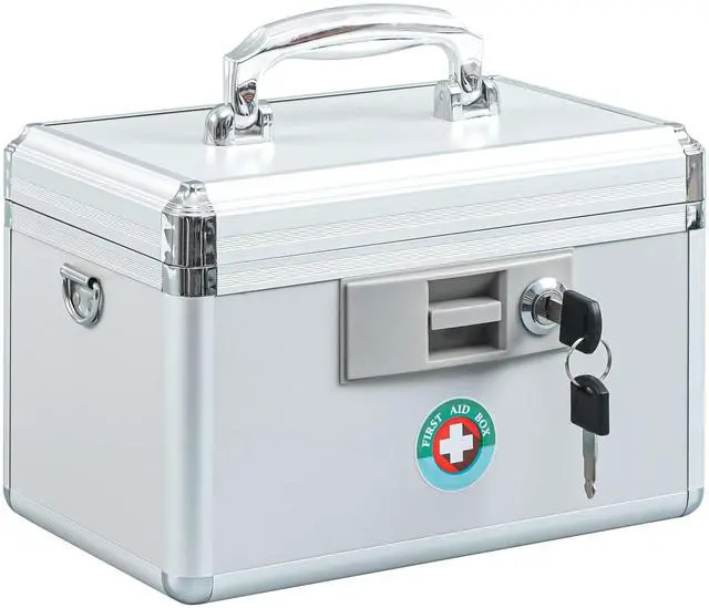 Main image of Locking Key Medicine Box,First Aid Key Safe Box with Lock,Key Medication Storage Lock Box for Drugs Use, 10.2'' x 6.2'' x 7.7'' White