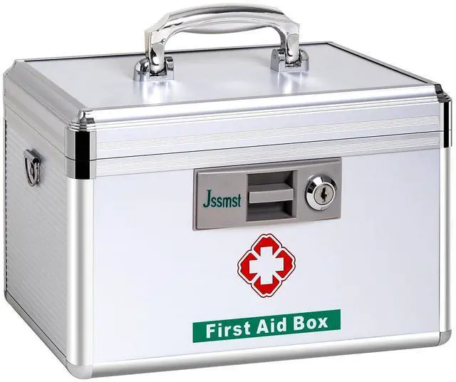 Main image of Medication Lock Box with Key, Medicine Lock Box for Medication Storage, First Aid Box Locked Medicine Case, Key Safe Locking Box for Drugs Use, 12 x 7.4 x 8.1 inches, Silver