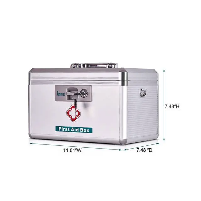 Alt view image 4 of 7 - Medication Lock Box with Key, Medicine Lock Box for Medication Storage, First Aid Box Locked Medicine Case, Key Safe Locking Box for Drugs Use, 12 x 7.4 x 8.1 inches, Silver