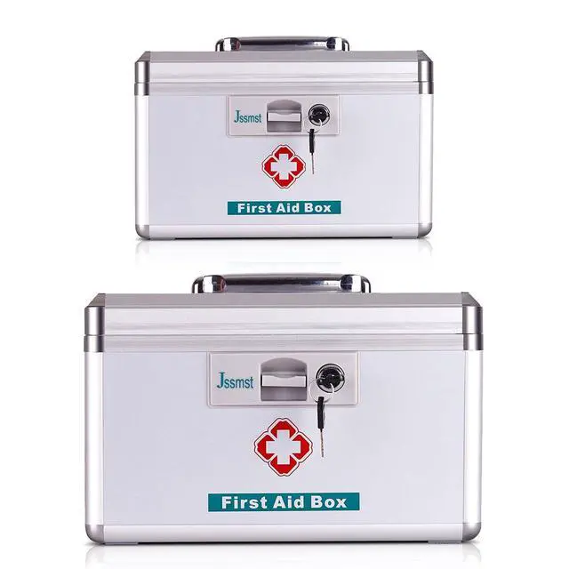 Alt view image 6 of 7 - Medication Lock Box with Key, Medicine Lock Box for Medication Storage, First Aid Box Locked Medicine Case, Key Safe Locking Box for Drugs Use, 12 x 7.4 x 8.1 inches, Silver