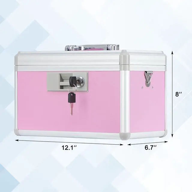 Alt view image 2 of 7 - Medicine Lock Box,First Aid Safe Medication Storage Box,Layered Aluminum Daily Medicine Cabinet Family Use,12.2" x 7.9" x 7.5", Pink