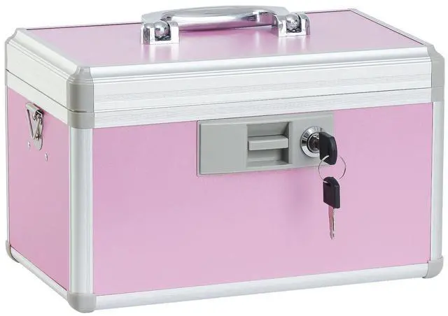 Main image of Medicine Lock Box,First Aid Safe Medication Storage Box,Layered Aluminum Daily Medicine Cabinet Family Use,12.2" x 7.9" x 7.5", Pink