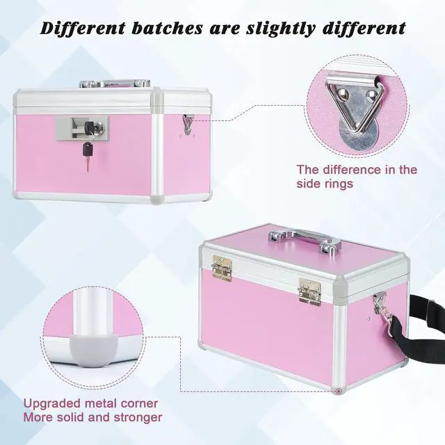 Alt view image 3 of 7 - Medicine Lock Box,First Aid Safe Medication Storage Box,Layered Aluminum Daily Medicine Cabinet Family Use,12.2" x 7.9" x 7.5", Pink