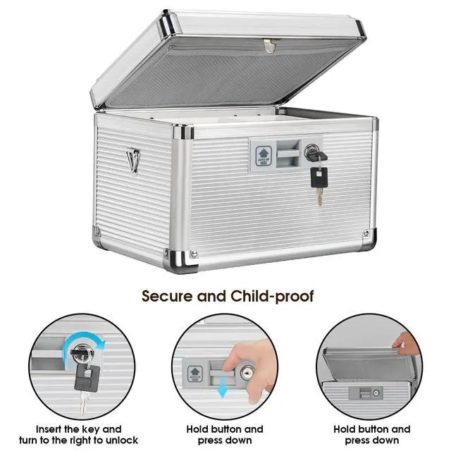Alt view image 3 of 7 - Medicine Lock Box with Key, Alluminum Alloy Box for Medication,First Aid Box with a Removeable Tray to Store Medicines & Pills for Home&Travel,Silver 10 * 6.89 * 6.89 Inch