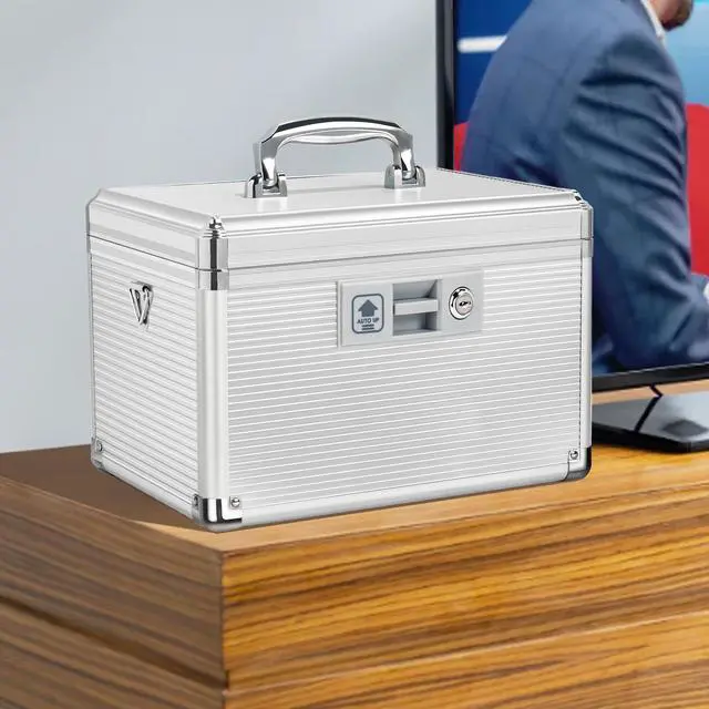 Alt view image 6 of 7 - Medicine Lock Box with Key, Alluminum Alloy Box for Medication,First Aid Box with a Removeable Tray to Store Medicines & Pills for Home&Travel,Silver 10 * 6.89 * 6.89 Inch