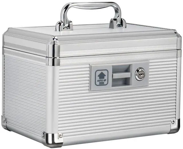 Main image of Medicine Lock Box with Key, Alluminum Alloy Box for Medication,First Aid Box with a Removeable Tray to Store Medicines & Pills for Home&Travel,Silver 10 * 6.89 * 6.89 Inch
