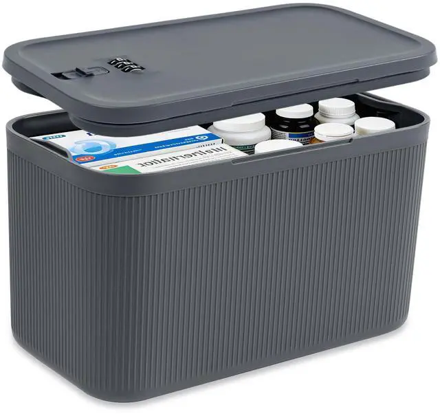 Main image of Upgraded Taller Lock Box for Medication, Phone Jail & Snacks Large Lockable Storage Box with 3-Digit Combination Lock, Food-Safe BPA-Free Plastic Medicine Lock Box for Home, Fridge, Travel