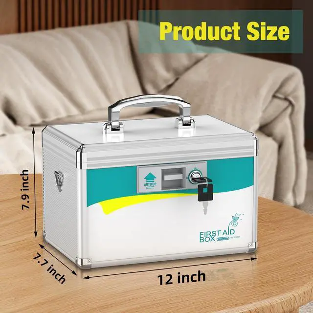 Alt view image 2 of 7 - Medication Lock Box with Key, 2-Layer Medicine Lock Box with Meds Tray, Portable First Aid Box with Handle & Shoulder Strap for Home, Travel(12x7.7x7.9Inch)