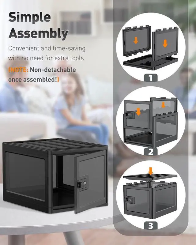 Alt view image 4 of 7 - Black Medicine Lock Box with Combination Lock 13 L Large Locking Medication Box Lockable Storage Box for Personal Items Phones Food & Snacks Stackable Fridge Lock Box for Home Office