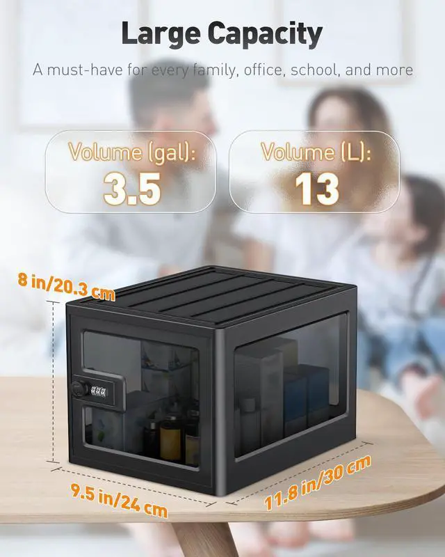 Alt view image 2 of 7 - Black Medicine Lock Box with Combination Lock 13 L Large Locking Medication Box Lockable Storage Box for Personal Items Phones Food & Snacks Stackable Fridge Lock Box for Home Office