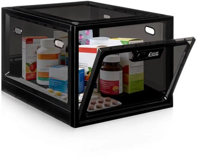 Main image of Medicine Lock Box for Safe Medication, Plastic Lockable Storage Box for Food, Snacks, Med, Phone, Large Lockable Organizer for Refrigerator, Office, School, Home Safety