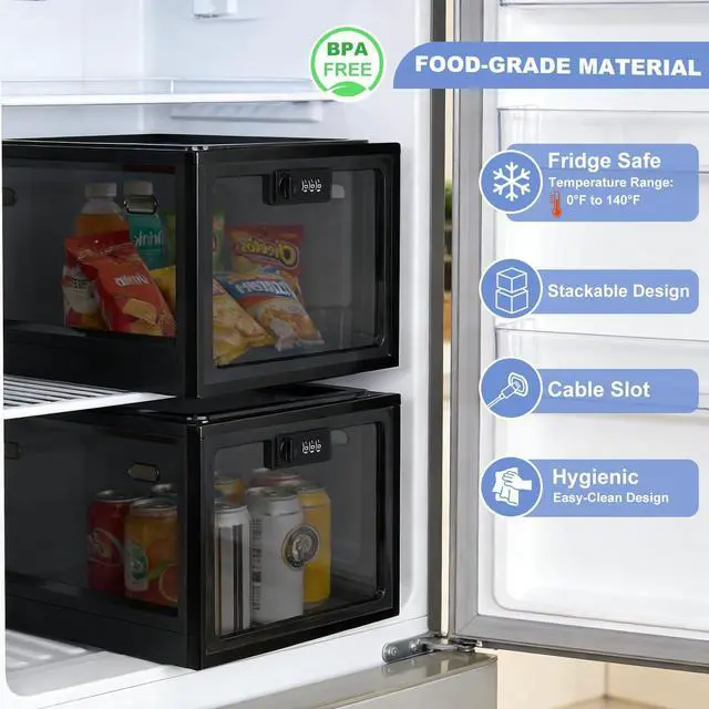 Alt view image 3 of 7 - Medicine Lock Box for Safe Medication, Plastic Lockable Storage Box for Food, Snacks, Med, Phone, Large Lockable Organizer for Refrigerator, Office, School, Home Safety