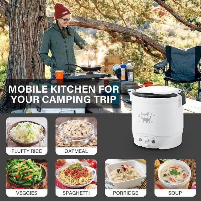 Alt view image 3 of 7 - Mini Rice Cooker, 1L Small Rice Cooker 2 Cup-uncooked Travel Rice Maker 12V for Car with Steamer, Auto Keep Warm Suitable For 1-2 People, White