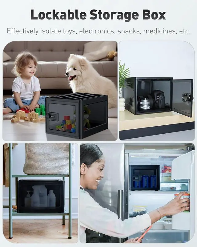 Alt view image 7 of 7 - Black Medicine Lock Box with Combination Lock 13 L Large Locking Medication Box Lockable Storage Box for Personal Items Phones Food & Snacks Stackable Fridge Lock Box for Home Office