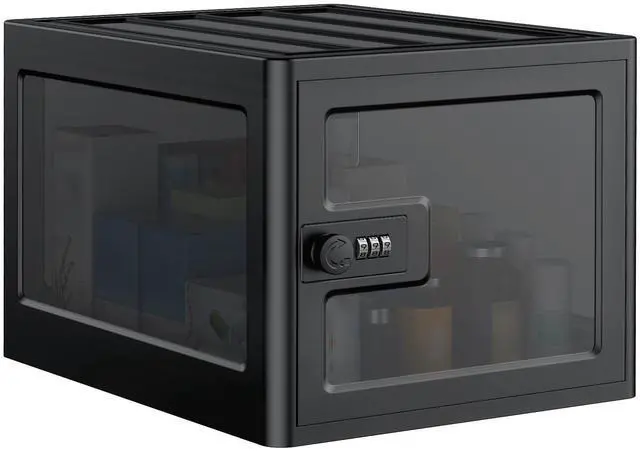 Main image of Black Medicine Lock Box with Combination Lock 13 L Large Locking Medication Box Lockable Storage Box for Personal Items Phones Food & Snacks Stackable Fridge Lock Box for Home Office