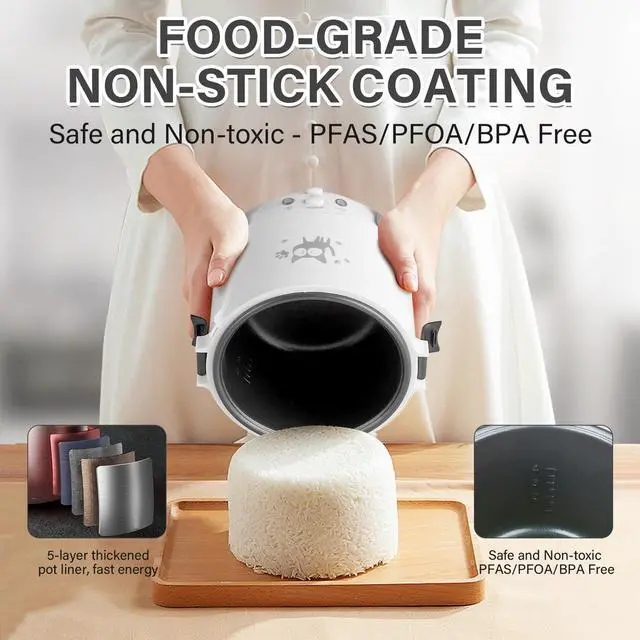 Alt view image 5 of 7 - Mini Rice Cooker, 1L Small Rice Cooker 2 Cup-uncooked Travel Rice Maker 12V for Car with Steamer, Auto Keep Warm Suitable For 1-2 People, White