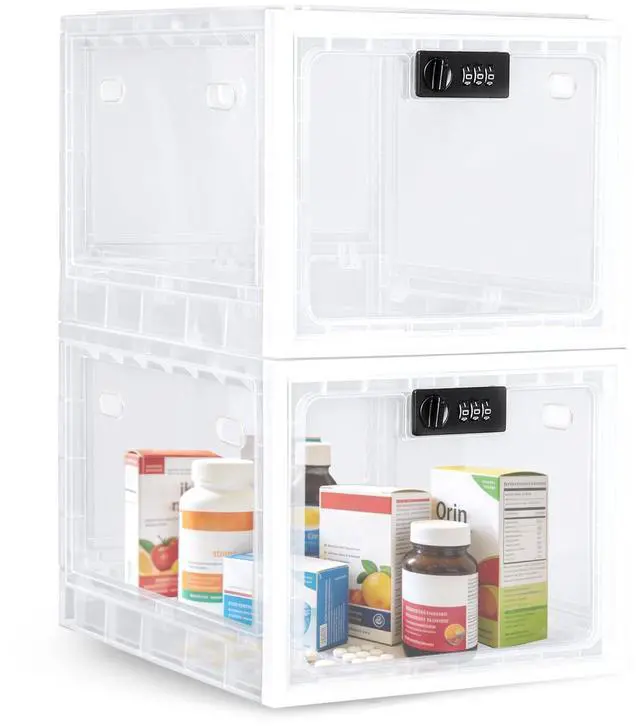 Main image of Large Medicine Lock Box, 2 Pack Clear Medication Lock Box for Refrigerator, Lockable Storage with Code for Snacks, Phone, Tablet, Office, School, Home, Childproof First Aid Cabinet