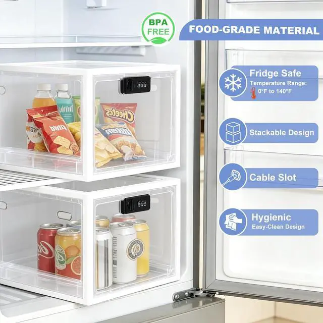 Alt view image 4 of 7 - Large Medicine Lock Box, 2 Pack Clear Medication Lock Box for Refrigerator, Lockable Storage with Code for Snacks, Phone, Tablet, Office, School, Home, Childproof First Aid Cabinet
