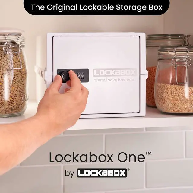 Alt view image 2 of 7 - One | Premium Lock Box | Medium Combination Lock Box For Food, Medicine & Home Safety | External Size 12 x 8 x 6.6 inches (Opal White)