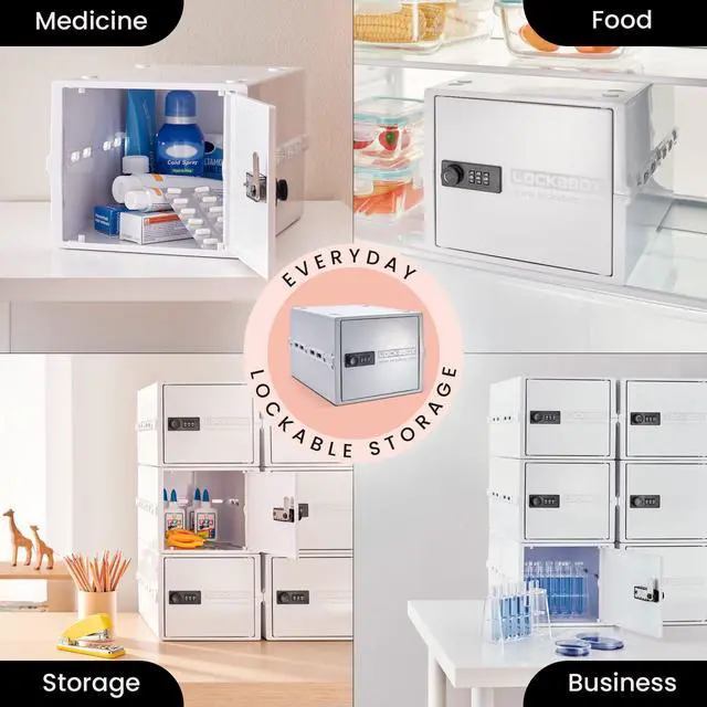 Alt view image 3 of 7 - One | Premium Lock Box | Medium Combination Lock Box For Food, Medicine & Home Safety | External Size 12 x 8 x 6.6 inches (Opal White)
