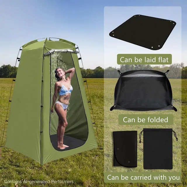 Alt view image 3 of 7 - Outdoor Camping Shower Mat, 39.4" Portable Shower Pan, Simple Version Foldable Floor Mat for Camp Hiking Beach Changing Tent, Prevent Dirtying & Feet Protect, Not Included Tent