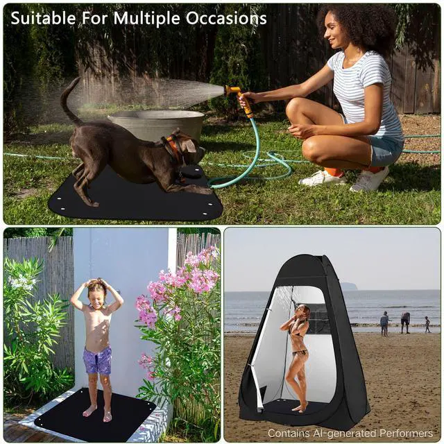 Alt view image 5 of 7 - Outdoor Camping Shower Mat, 39.4" Portable Shower Pan, Simple Version Foldable Floor Mat for Camp Hiking Beach Changing Tent, Prevent Dirtying & Feet Protect, Not Included Tent