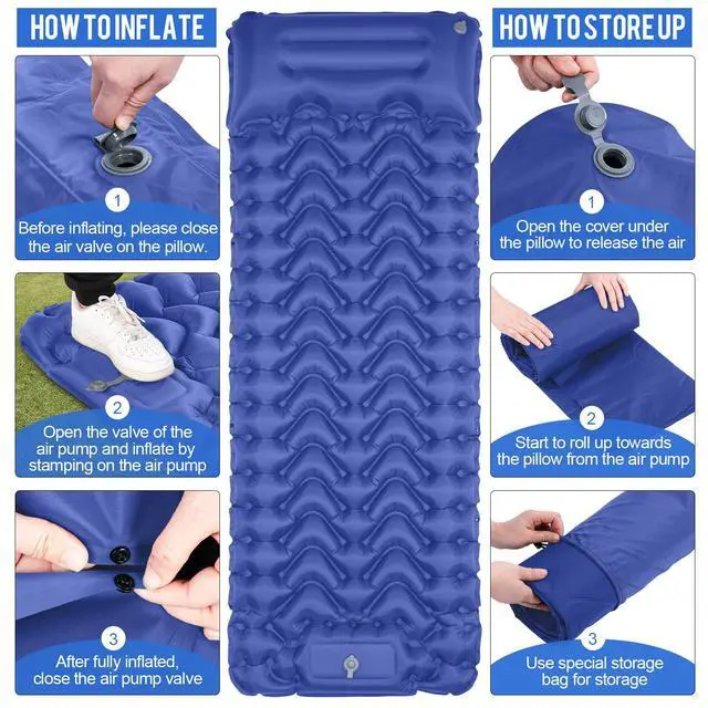 Alt view image 4 of 7 - Sleeping Pad, Ultralight Inflatable Sleeping Pad for Camping, Built-in Pump, Ultimate for Camping, Hiking, Airpad, Carry Bag, Repair Kit, Compact & Lightweight Air Mattress(Blue)
