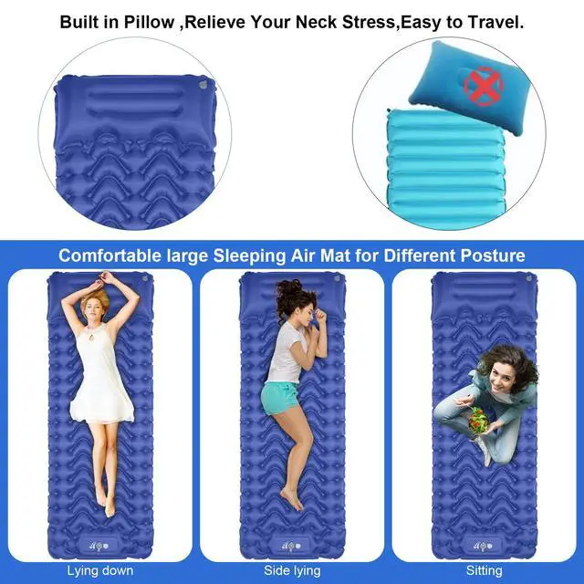 Alt view image 5 of 7 - Sleeping Pad, Ultralight Inflatable Sleeping Pad for Camping, Built-in Pump, Ultimate for Camping, Hiking, Airpad, Carry Bag, Repair Kit, Compact & Lightweight Air Mattress(Blue)