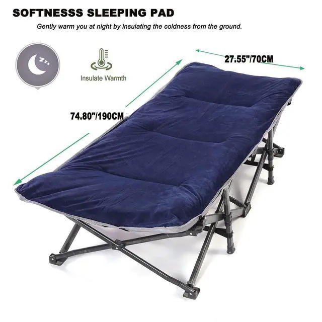 Alt view image 3 of 6 - Thick Camping Sleeping Pad, Soft Comfortable Microfiber Camping Cot Pads for Adults, Lightweight Foldable Sleeping mats for Traveling Hiking Backpacking Traveling Blue Large