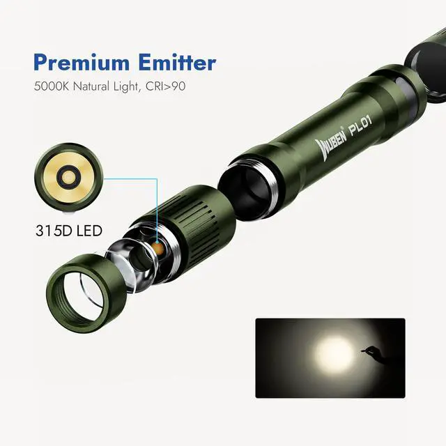 Alt view image 5 of 5 - PL01 Pen Light, 650 Lumens Pocket EDC Flashlight Rechargeable, Bright LED Pen Flashlight, IP68 Handheld Flash Lights, Compatible 2 AAA Battery for Home, Outdoor, Emergencies, Inspection