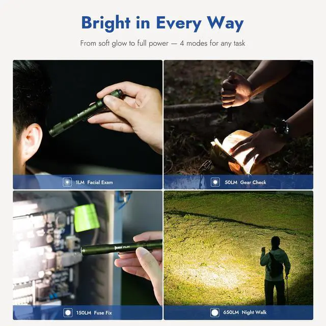 Alt view image 4 of 5 - PL01 Pen Light, 650 Lumens Pocket EDC Flashlight Rechargeable, Bright LED Pen Flashlight, IP68 Handheld Flash Lights, Compatible 2 AAA Battery for Home, Outdoor, Emergencies, Inspection