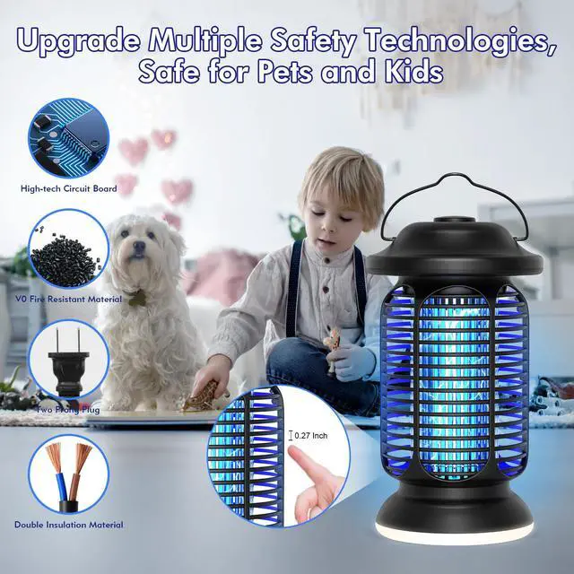 Alt view image 5 of 6 - Bug Zapper Outdoor Indoor, Electric Fly Zapper Waterproof with LED Light, 18W Power & 4000V High-Voltage, Coverage Area of 1/2-1 Acre, 5.5ft Cord, Plug-in Mosquito Trap for Patio Backyard Garden