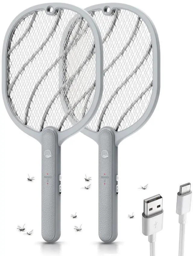 Main image of Electric Fly Swatter, 3800V Handheld Bug Zapper Racket, Type-C Rechargeable, Mosquito Zapper for Indoor Outdoor, 3-Layer Safety Mesh, Easy to Use, Lightweight (Basic 2 Pack)