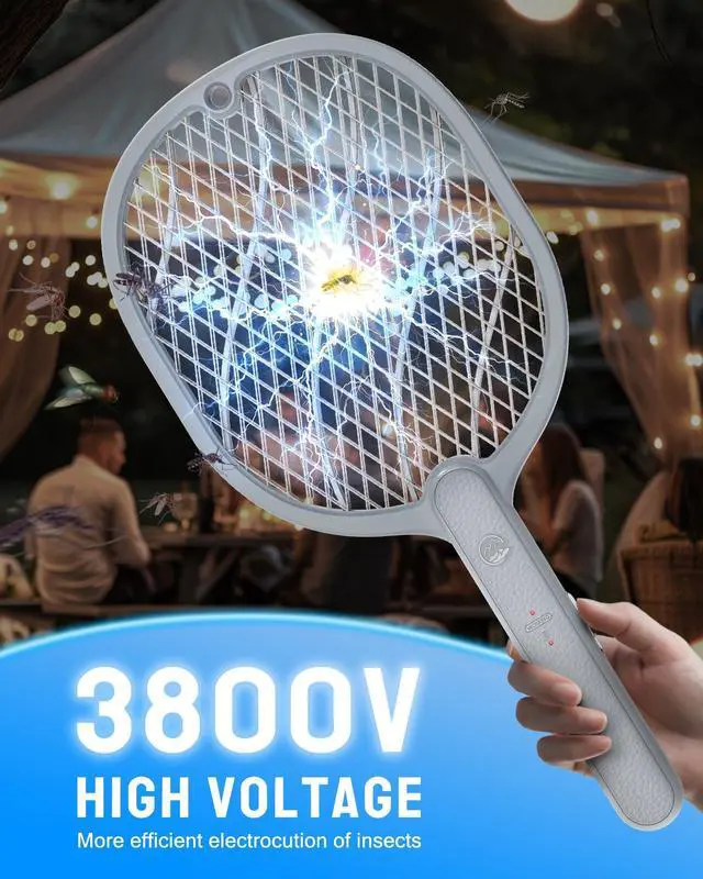 Alt view image 2 of 7 - Electric Fly Swatter, 3800V Handheld Bug Zapper Racket, Type-C Rechargeable, Mosquito Zapper for Indoor Outdoor, 3-Layer Safety Mesh, Easy to Use, Lightweight (Basic 2 Pack)