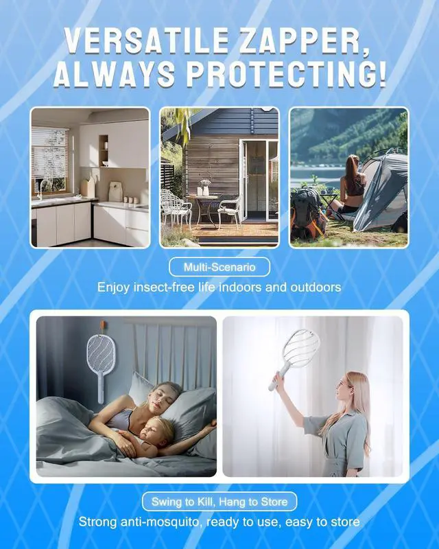 Alt view image 4 of 7 - Electric Fly Swatter, 3800V Handheld Bug Zapper Racket, Type-C Rechargeable, Mosquito Zapper for Indoor Outdoor, 3-Layer Safety Mesh, Easy to Use, Lightweight (Basic 2 Pack)