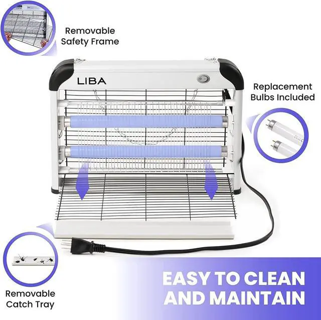 Alt view image 4 of 7 - Electric Bug Zapper (2-Pack) Indoor Insect Killer - (4) Extra Replacement Bulbs - Fly, Mosquito Killer and Repellent - Lightweight, Powerful 2800V Grid, Easy-to-Clean, Removable Washable Tray.