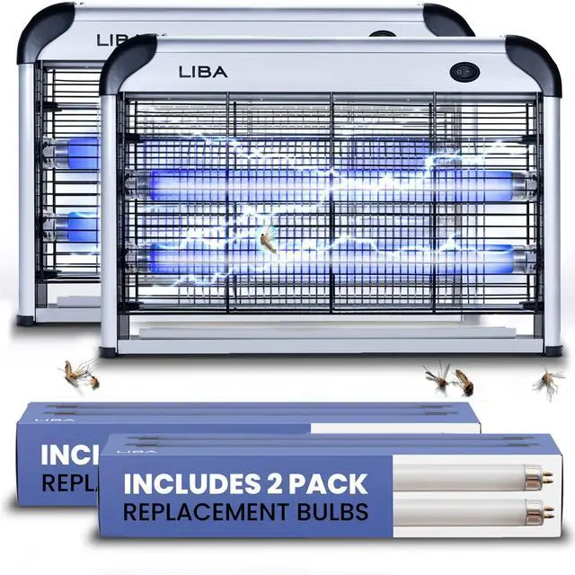 Main image of Electric Bug Zapper (2-Pack) Indoor Insect Killer - (4) Extra Replacement Bulbs - Fly, Mosquito Killer and Repellent - Lightweight, Powerful 2800V Grid, Easy-to-Clean, Removable Washable Tray.