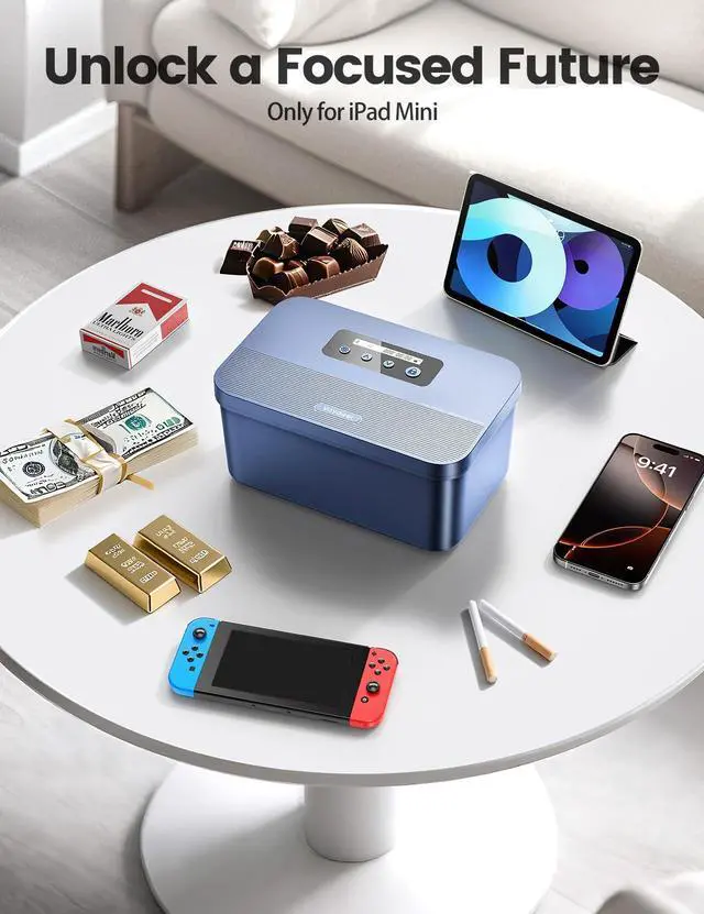 Alt view image 2 of 7 - Safe Timed Lock Box, Phone Lock Box with Timer Unplug from Phones, Video Games, Social Media, Snacks & Cravings, Self-Control Lockable Storage Box for Focus & Self-Control(Dark Blue)