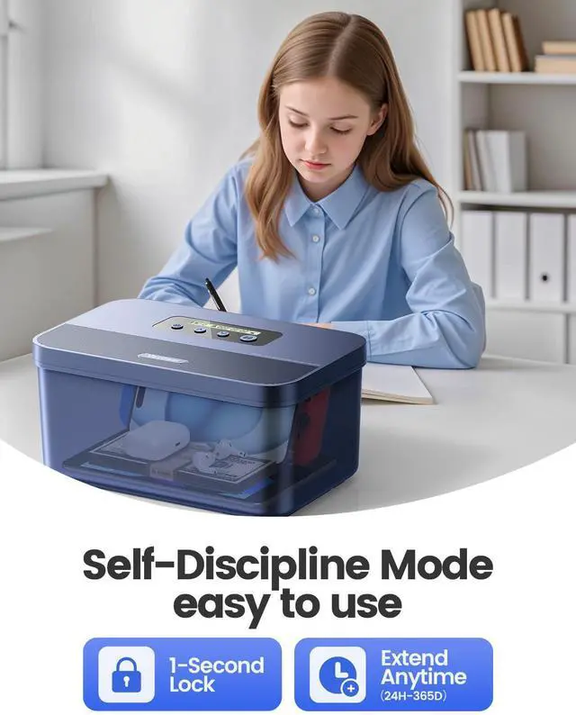 Alt view image 3 of 7 - Safe Timed Lock Box, Phone Lock Box with Timer Unplug from Phones, Video Games, Social Media, Snacks & Cravings, Self-Control Lockable Storage Box for Focus & Self-Control(Dark Blue)