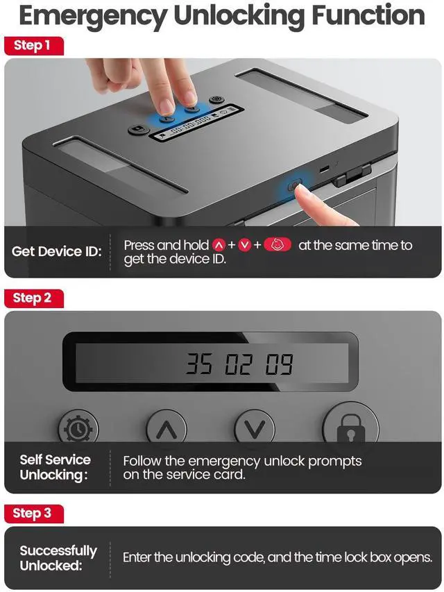 Alt view image 6 of 7 - Metal Time Lock Box, Phone Lock Box with Timer, Timed Locking Safe, Self-Control Container with USB C Charge,Child Lock, Audio Prompt, Time Release Storage Locker for Phone/Medicine