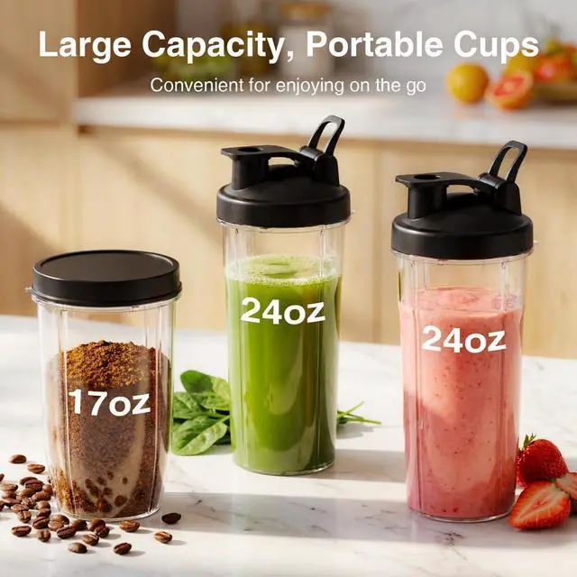 Alt view image 3 of 7 - Smoothie Blender for Kitchen, 900W Personal Blender for Smoothies Shakes 14pcs with 3 Portable Cups 22oz + 17oz, Single Serve Smoothies Maker Mixer for Juices Frozen Drinks, Grey Blue
