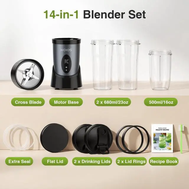 Alt view image 6 of 7 - Smoothie Blender for Kitchen, 900W Personal Blender for Smoothies Shakes 14pcs with 3 Portable Cups 22oz + 17oz, Single Serve Smoothies Maker Mixer for Juices Frozen Drinks, Grey Blue