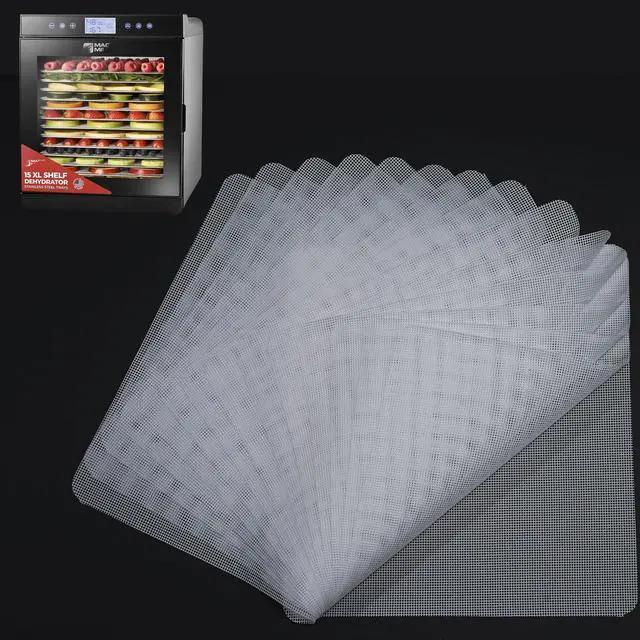 Main image of Silicone Dehydrator Sheet for Magic Mill 15 Extra-Large Trays, 15-Pack 12x13 inch Reusable Drying Tray Liners - BPA-Free Easy Clean - Healthy Snacks - Jerky Herbs Fruit