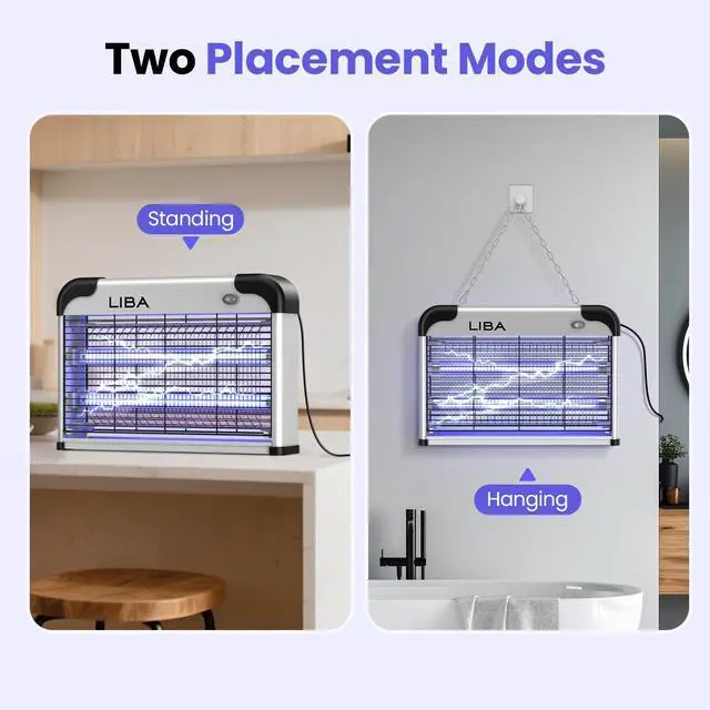 Alt view image 5 of 7 - Electric Bug Zapper, Indoor Insect Killer - (2) Extra Replacement Bulbs - Fly, Mosquito Killer and Repellent - Lightweight, Powerful 2800V Grid, Easy-to-Clean, with a Removable Washable Tray.