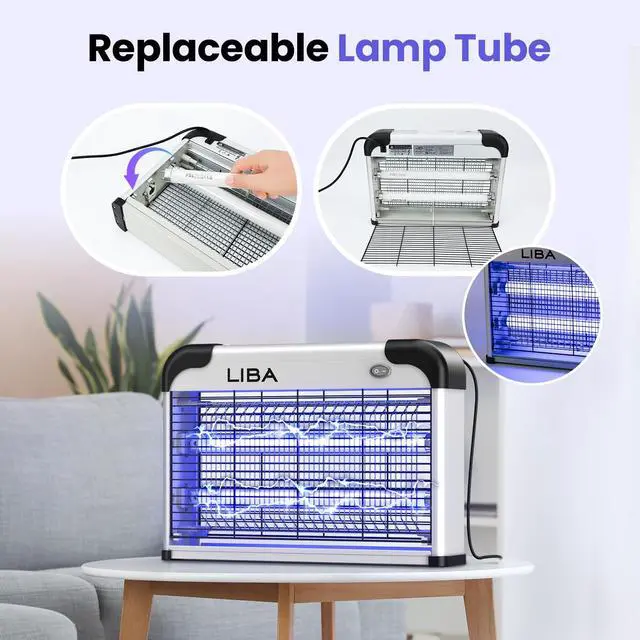 Alt view image 6 of 7 - Electric Bug Zapper, Indoor Insect Killer - (2) Extra Replacement Bulbs - Fly, Mosquito Killer and Repellent - Lightweight, Powerful 2800V Grid, Easy-to-Clean, with a Removable Washable Tray.