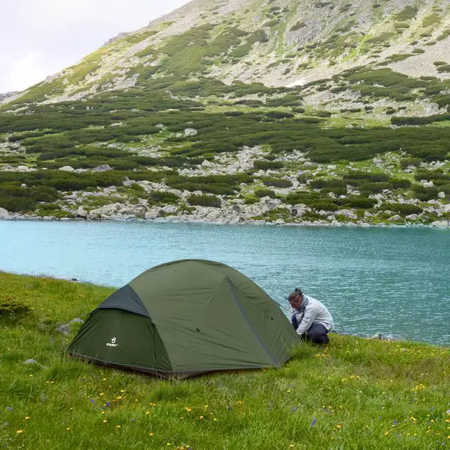 Alt view image 7 of 7 - Camping Tent for 2 Person, Lightweight Backpacking Tent Waterproof Windproof Two Doors Easy Setup Double Layer Outdoor Tents for 3 to 4 Seasons, Suitable for Outdoor,Hiking,Camping