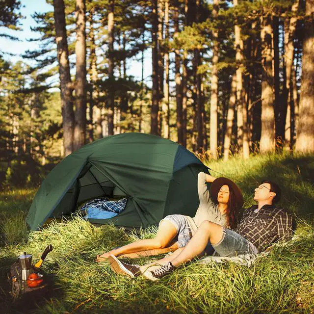 Alt view image 6 of 7 - Camping Tent for 2 Person, Lightweight Backpacking Tent Waterproof Windproof Two Doors Easy Setup Double Layer Outdoor Tents for 3 to 4 Seasons, Suitable for Outdoor,Hiking,Camping