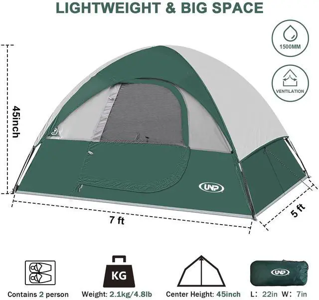 Alt view image 2 of 7 - Camping Tent 2 Person, Waterproof Windproof Tent with Rainfly Easy Set up-Portable Dome Tents for Camping